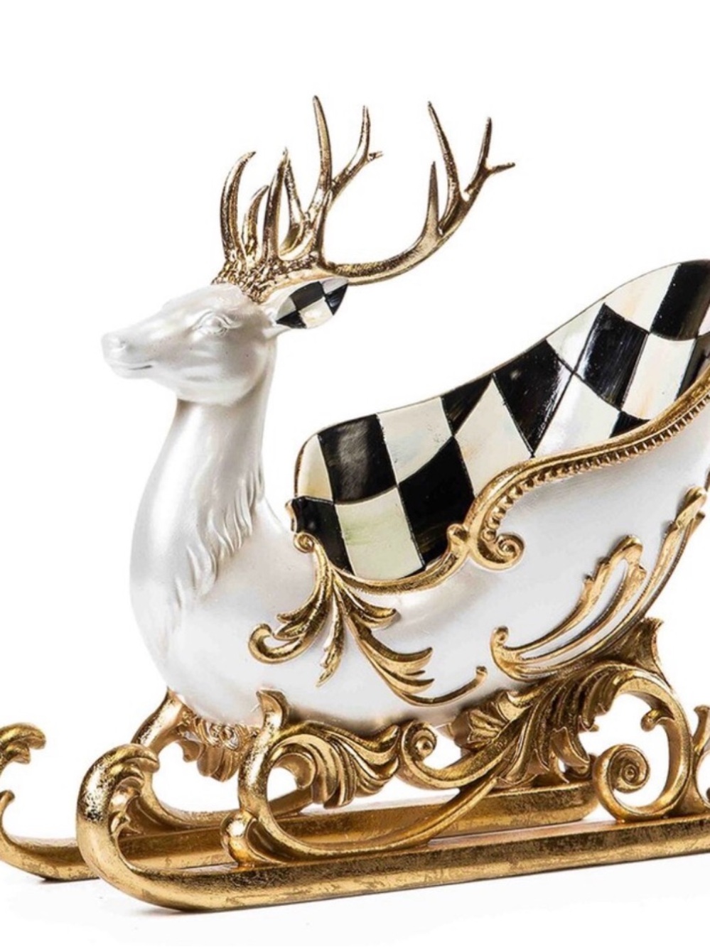 MacKenzie-Childs White and Black Check Deer Sleigh Accent